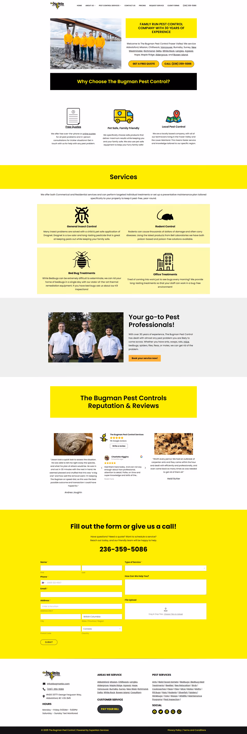 The Bugman Pest Control website preview